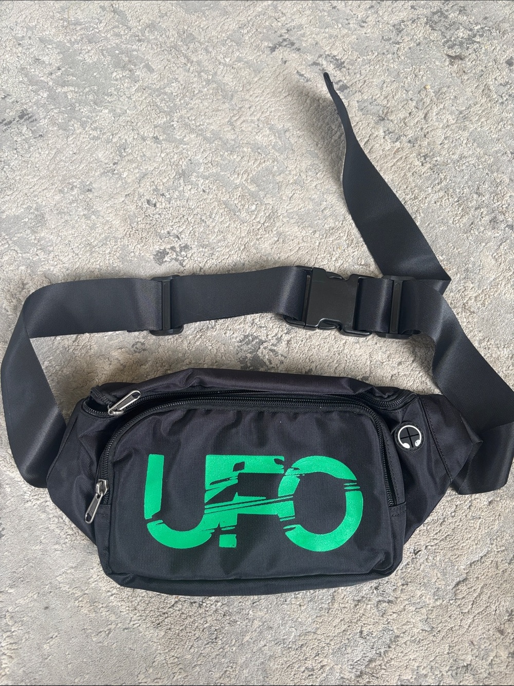 Black Belt Bag with Green UFO Graphic